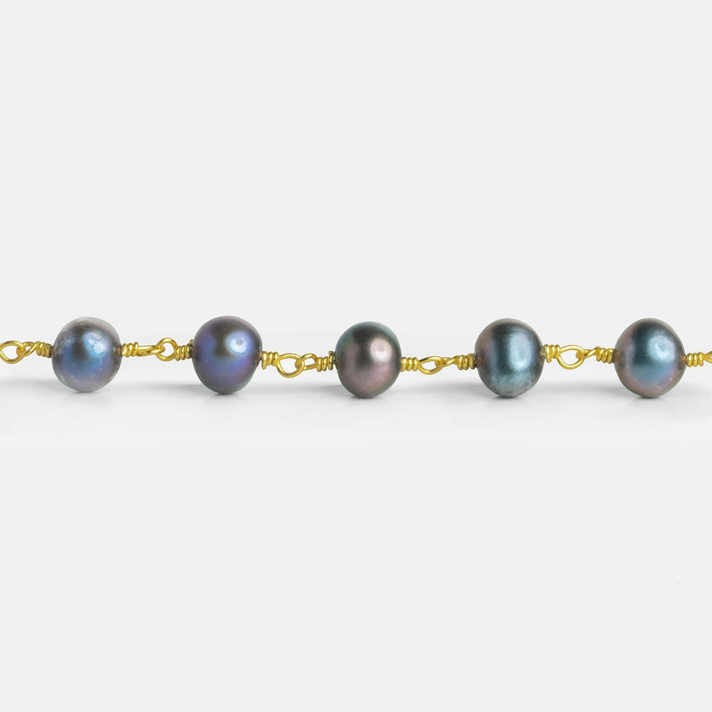 7mm Peacock Baroque Freshwater Pearls Gold Chain - The Bead Traders