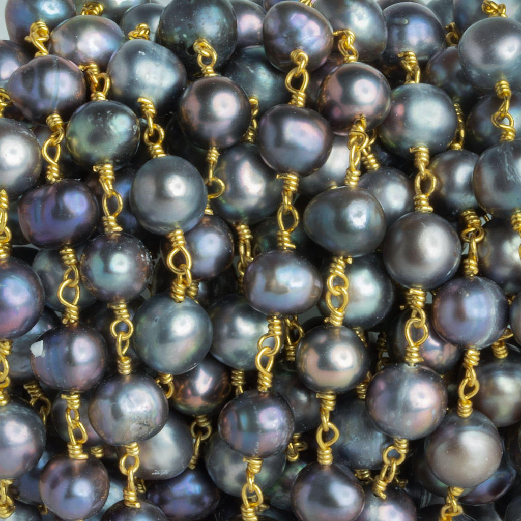 7mm Peacock Baroque Freshwater Pearls Gold Chain - The Bead Traders