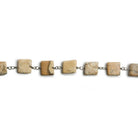 7mm Picture Jasper Plain Square Black Gold plated Chain by the foot 21 beads - The Bead Traders