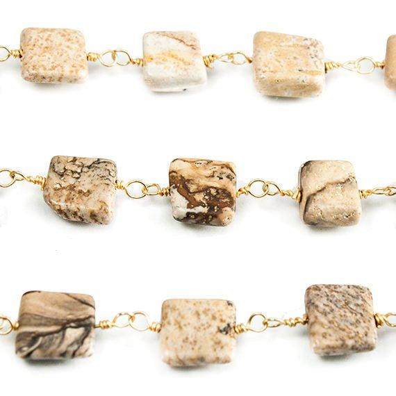 7mm Picture Jasper Plain Square Gold plated Chain by the foot - The Bead Traders