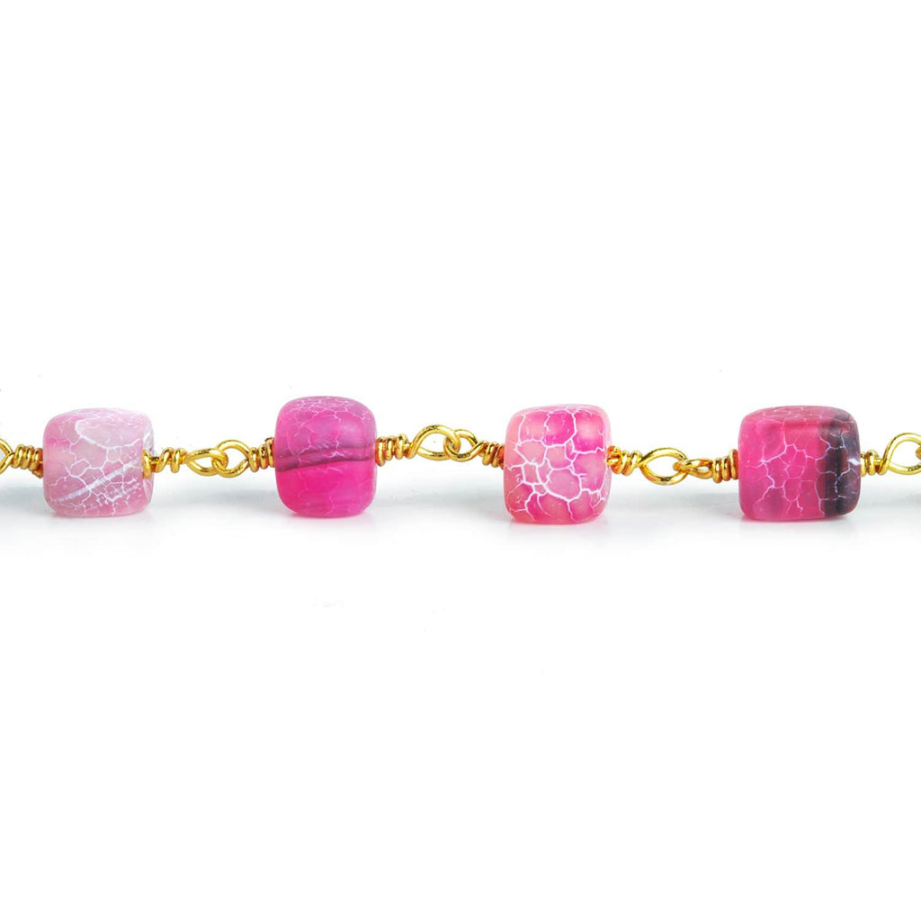 7mm Pink Cracked Agate Cubes Gold Chain 21 pieces - The Bead Traders