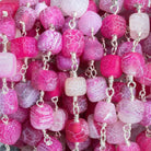 7mm Pink Cracked Agate Cubes Silver Chain 21 pieces - The Bead Traders