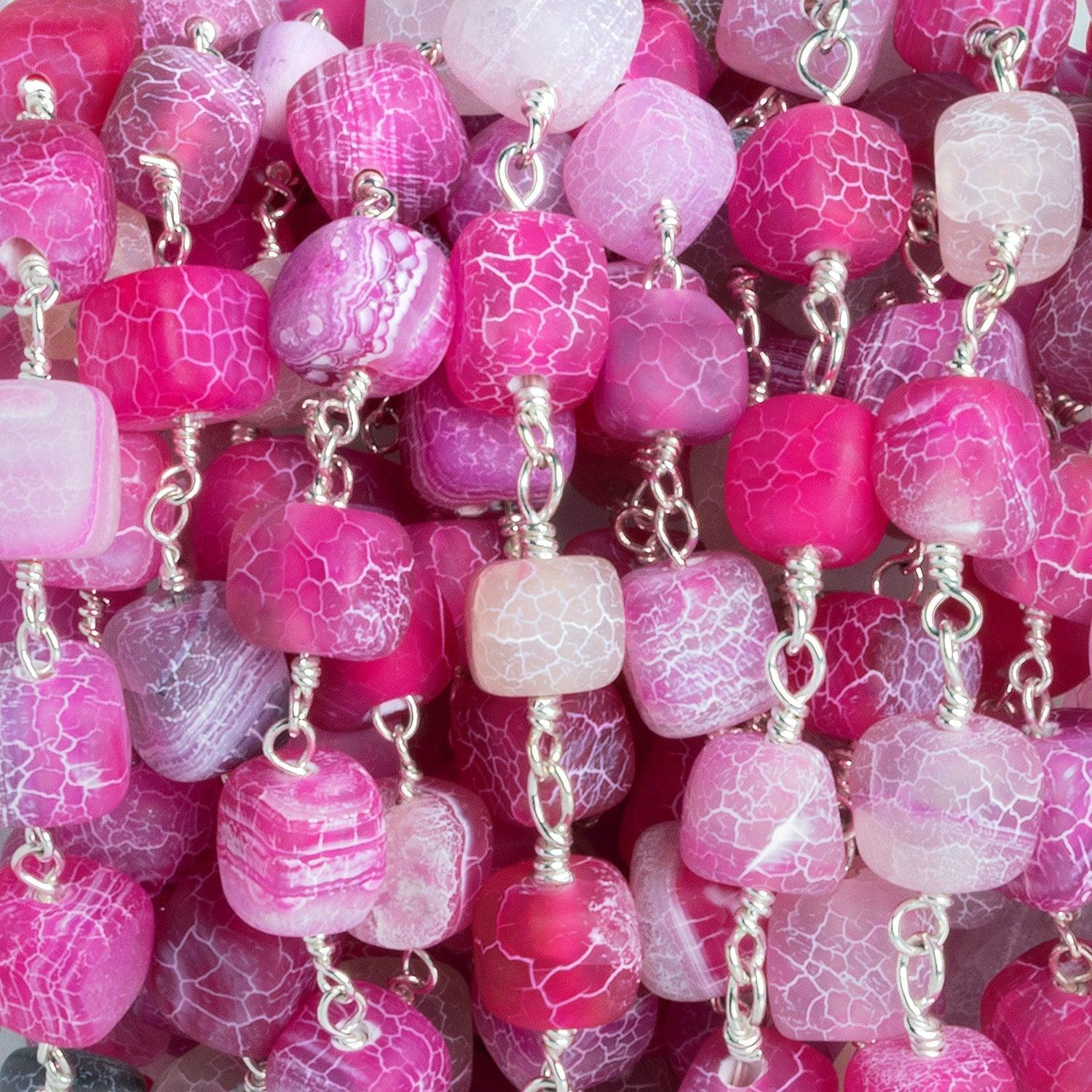 7mm Pink Cracked Agate Cubes Silver Chain 21 pieces - The Bead Traders