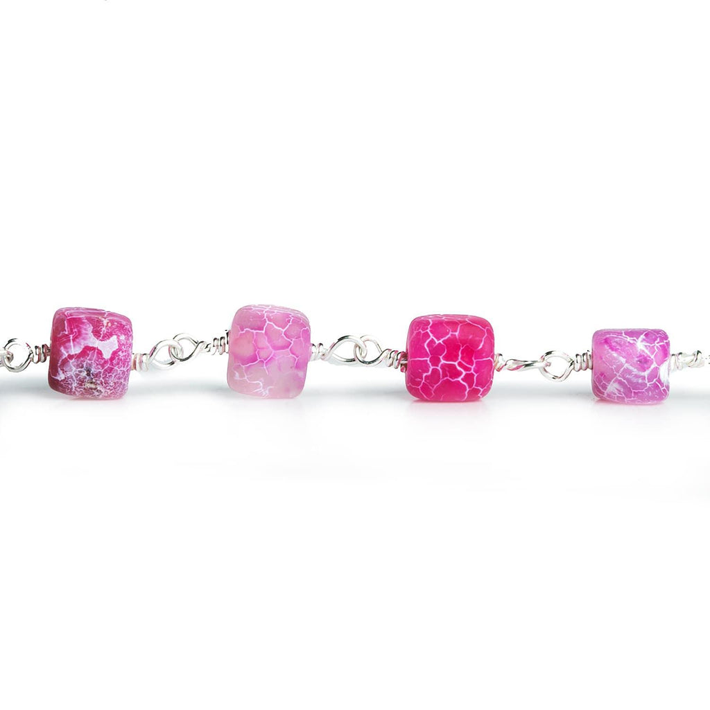 7mm Pink Cracked Agate Cubes Silver Chain 21 pieces - The Bead Traders