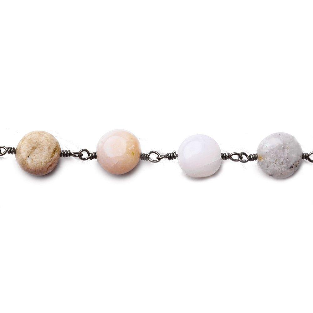 7mm Pink Peruvian Opal plain coin Black Gold plated Chain by the foot - The Bead Traders