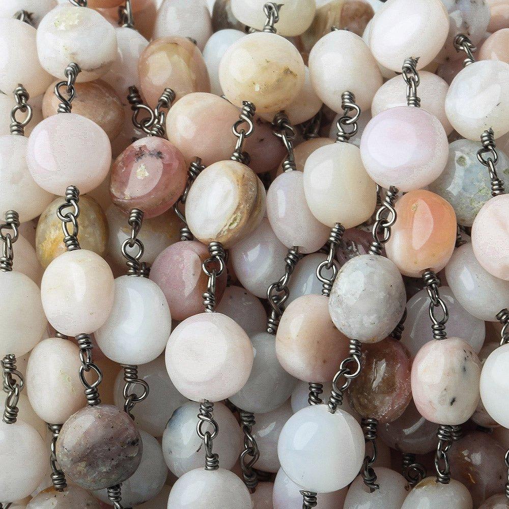 7mm Pink Peruvian Opal plain coin Black Gold plated Chain by the foot - The Bead Traders