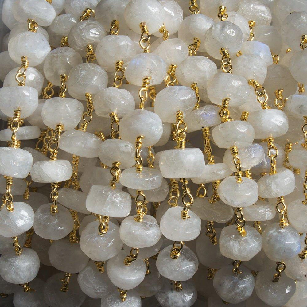 7mm Rainbow Moonstone faceted rondelle Gold plated Chain by the foot 29pcs - The Bead Traders