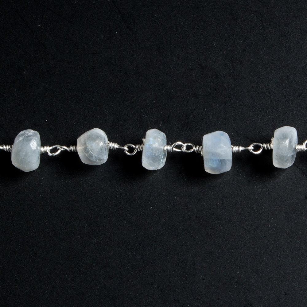 7mm Rainbow Moonstone faceted rondelle Silver plated Chain by the foot 29pcs - The Bead Traders