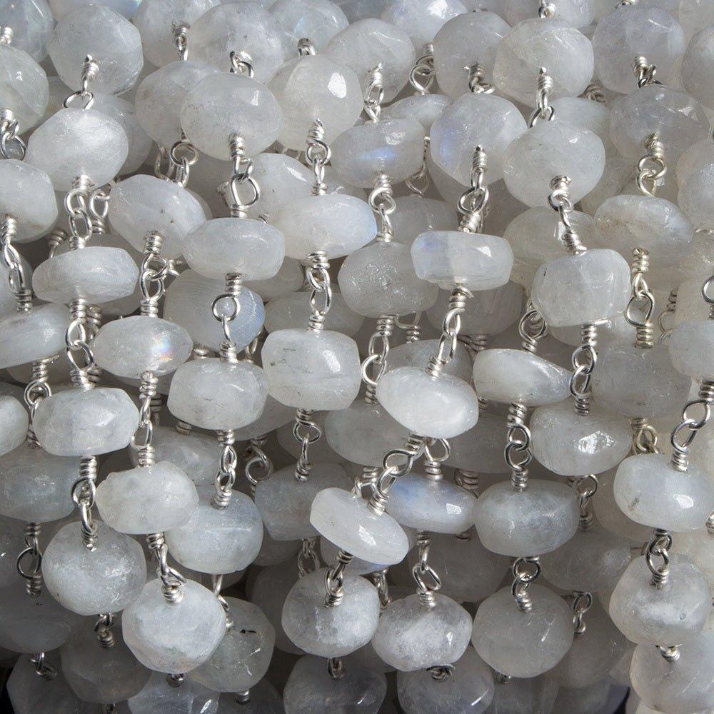 7mm Rainbow Moonstone faceted rondelle Silver plated Chain by the foot 29pcs - The Bead Traders