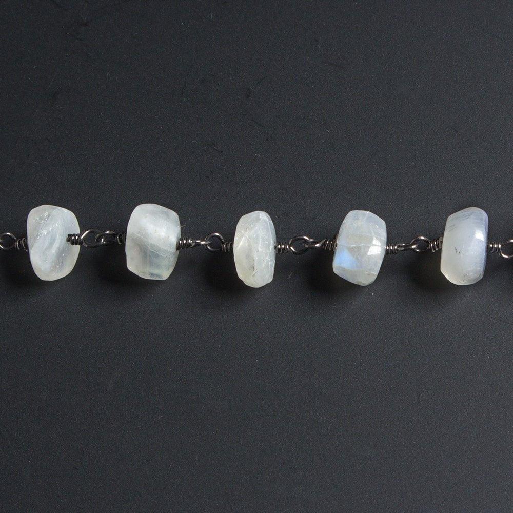 7mm Rainbow Moonstone rondelle Black Gold plated Chain by the foot 29pcs - The Bead Traders
