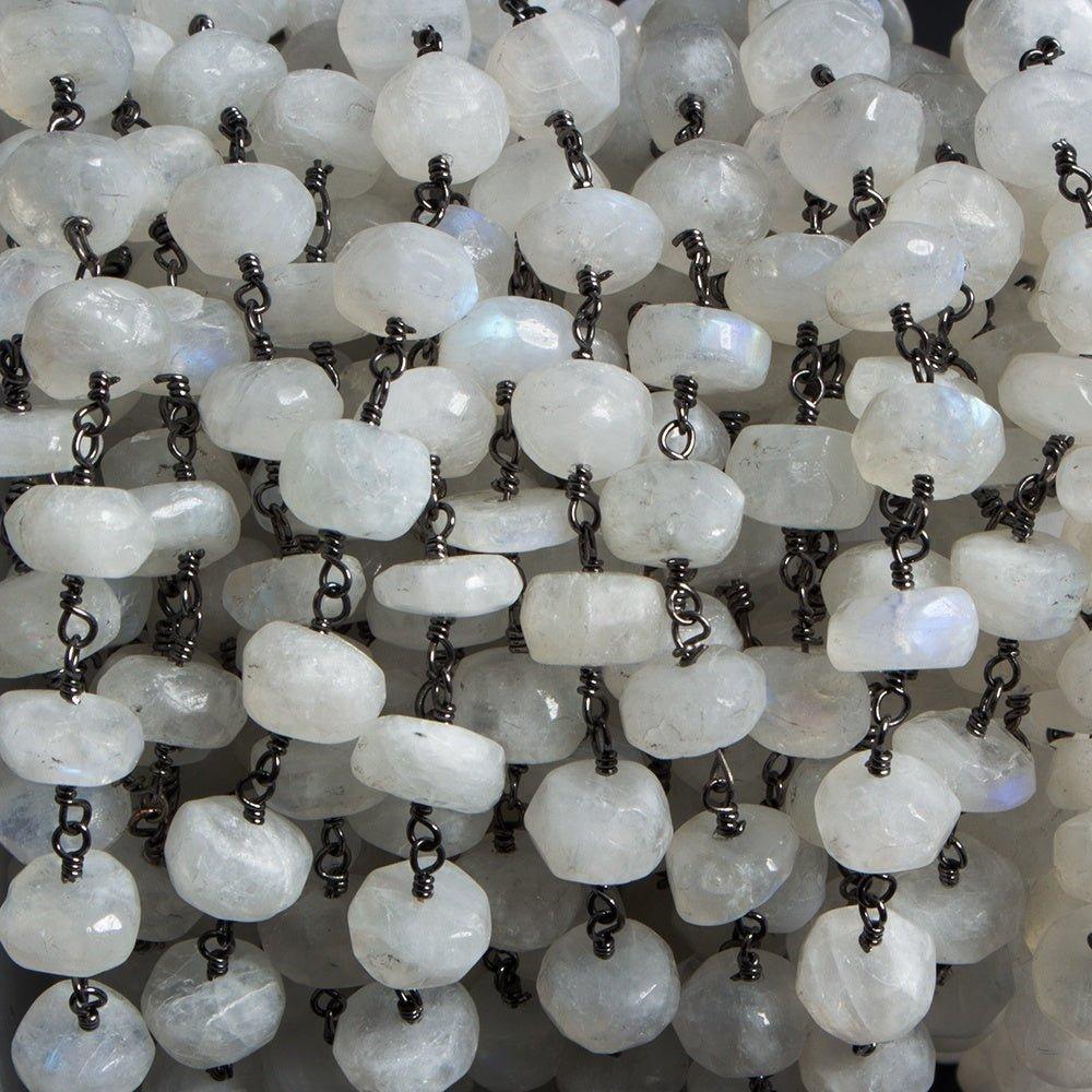 7mm Rainbow Moonstone rondelle Black Gold plated Chain by the foot 29pcs - The Bead Traders