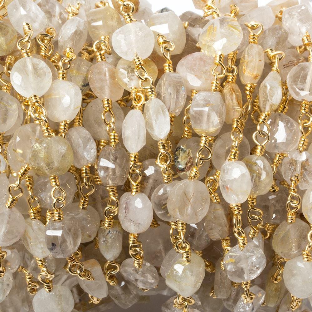 7mm Rutilated Quartz Faceted Coin Gold Chain 23 pieces - The Bead Traders