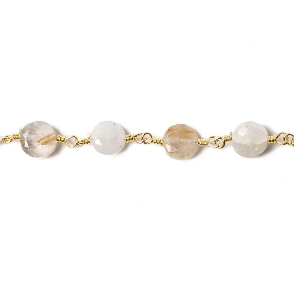 7mm Rutilated Quartz Faceted Coin Gold Chain 23 pieces - The Bead Traders