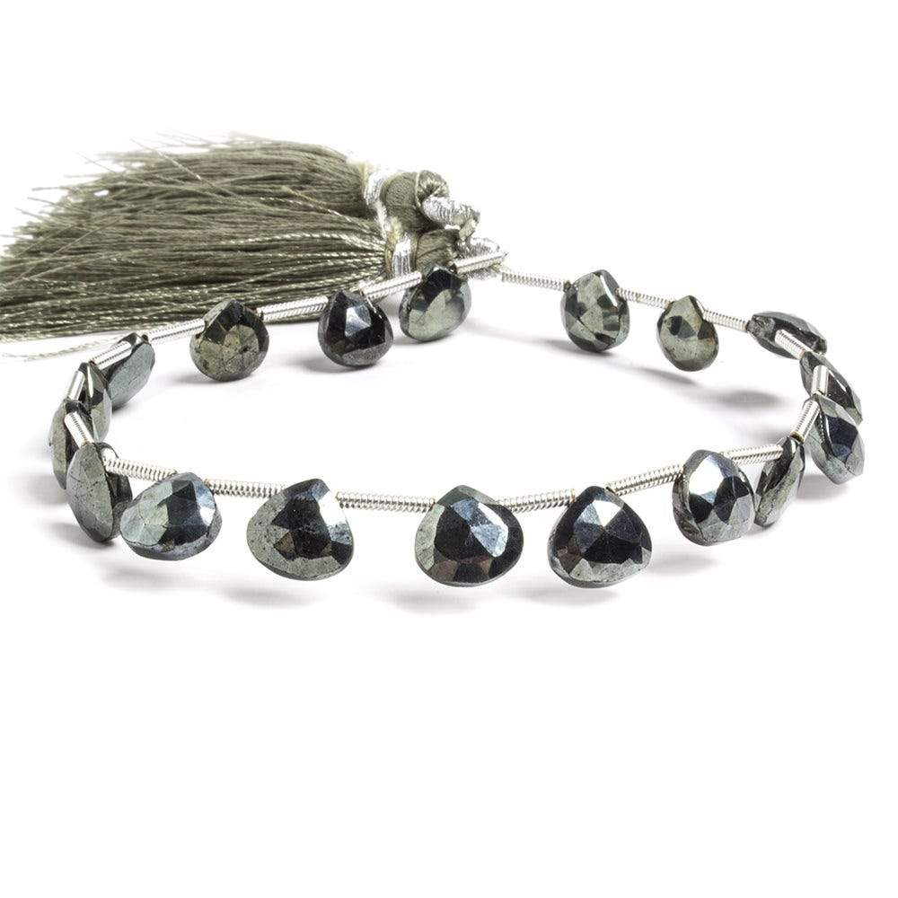 7mm Sage Mystic Black Spinel Faceted Hearts 7.5 inch 20 beads - The Bead Traders