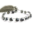 7mm Sage Mystic Black Spinel Faceted Hearts 7.5 inch 20 beads - The Bead Traders