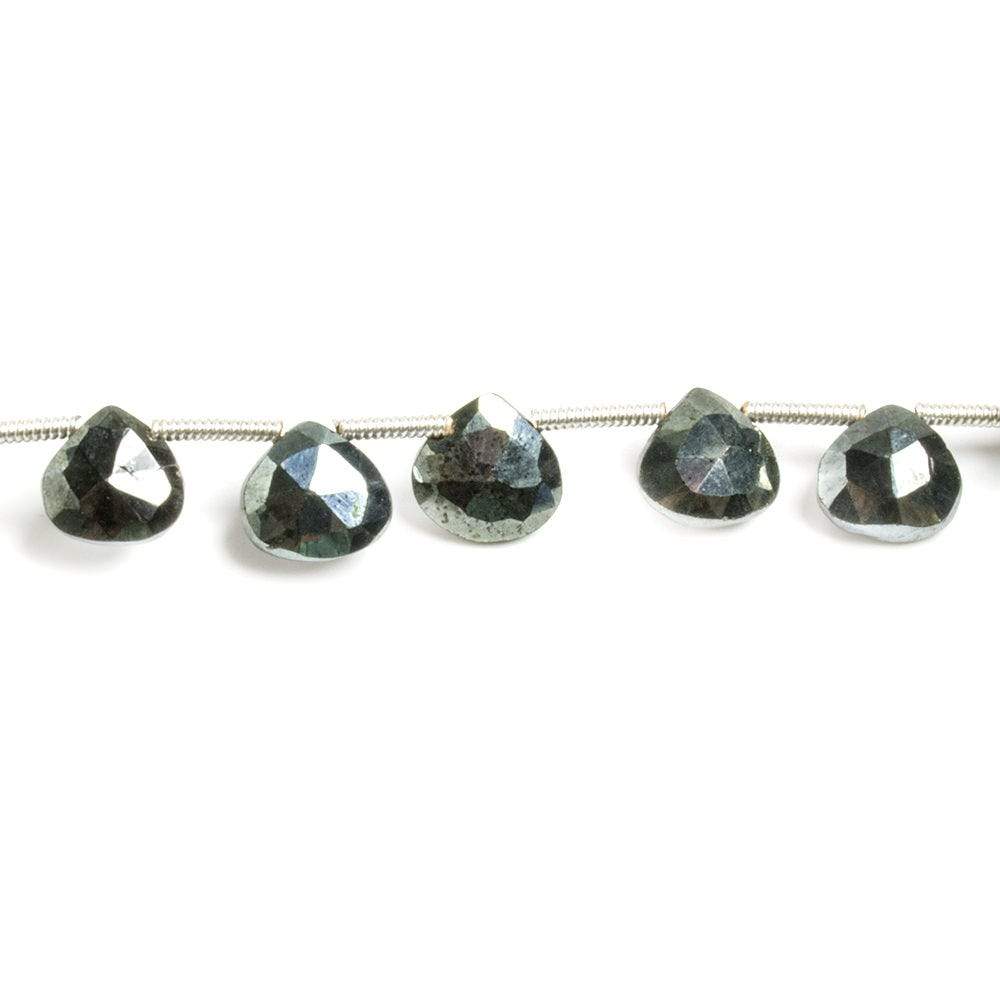 7mm Sage Mystic Black Spinel Faceted Hearts 7.5 inch 20 beads - The Bead Traders