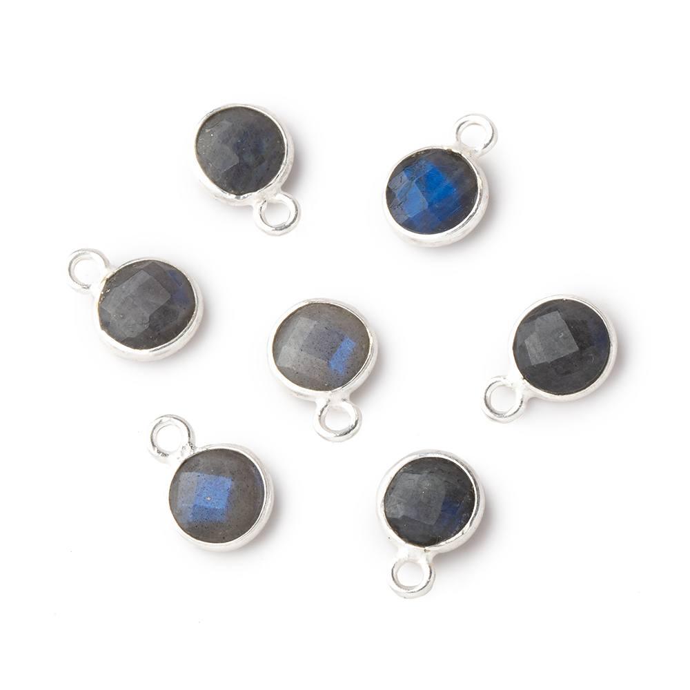 7mm Silver .925 Bezel Labradorite faceted coin focal Pendant Set of 4 pieces - The Bead Traders