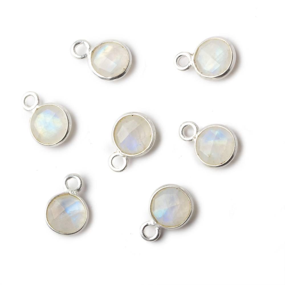 7mm Silver .925 Bezel Rainbow Moonstone faceted coin focal Pendant Set of 4 pieces - The Bead Traders