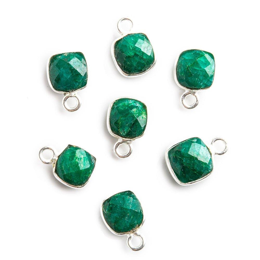 7mm Silver Bezeled Dark Green Quartz Square Pendants Set of 4 pieces - The Bead Traders