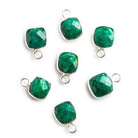 7mm Silver Bezeled Dark Green Quartz Square Pendants Set of 4 pieces - The Bead Traders