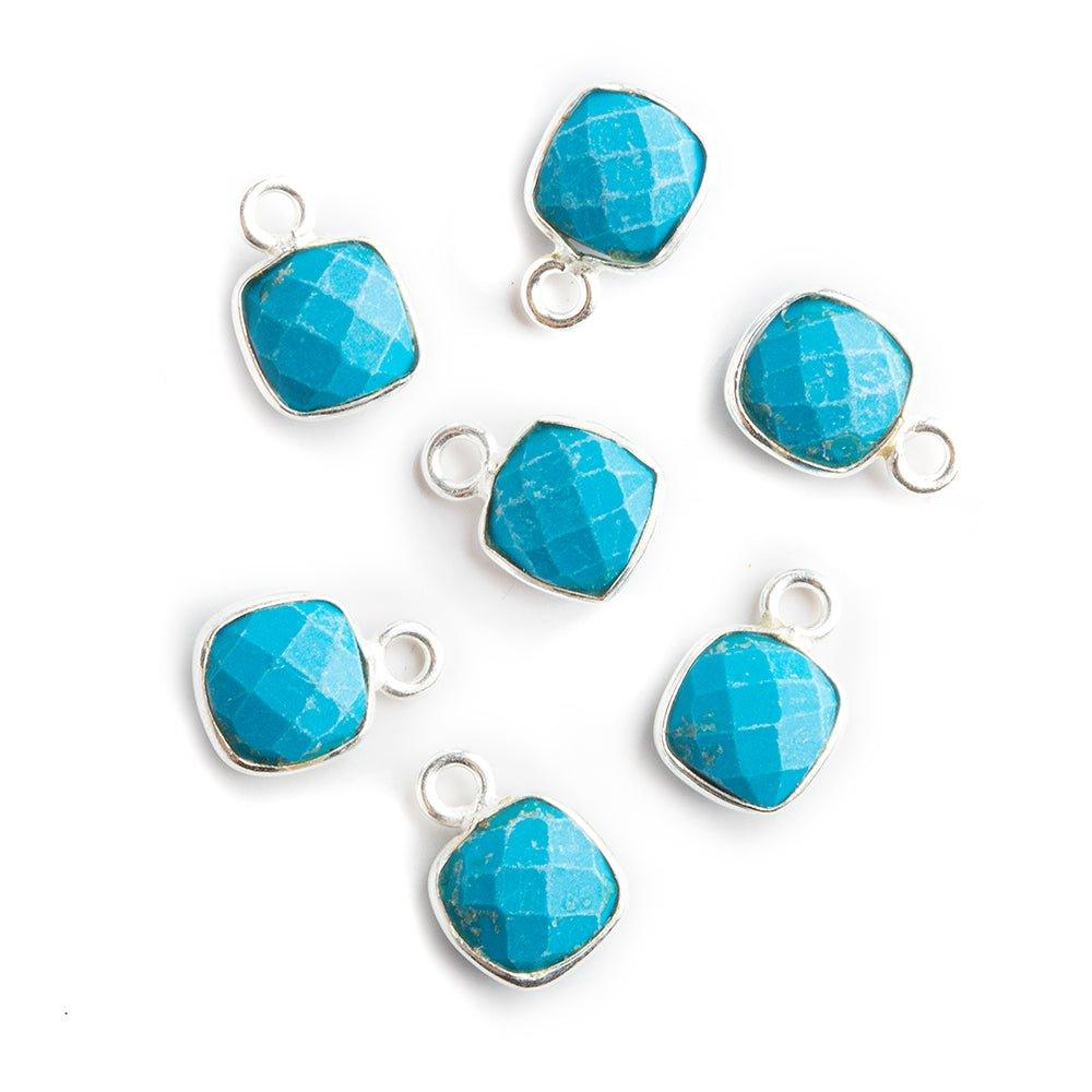 7mm Silver Bezeled Man-Made Turquoise Square Pendants Set of 4 pieces - The Bead Traders