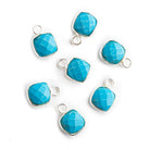 7mm Silver Bezeled Man-Made Turquoise Square Pendants Set of 4 pieces - The Bead Traders