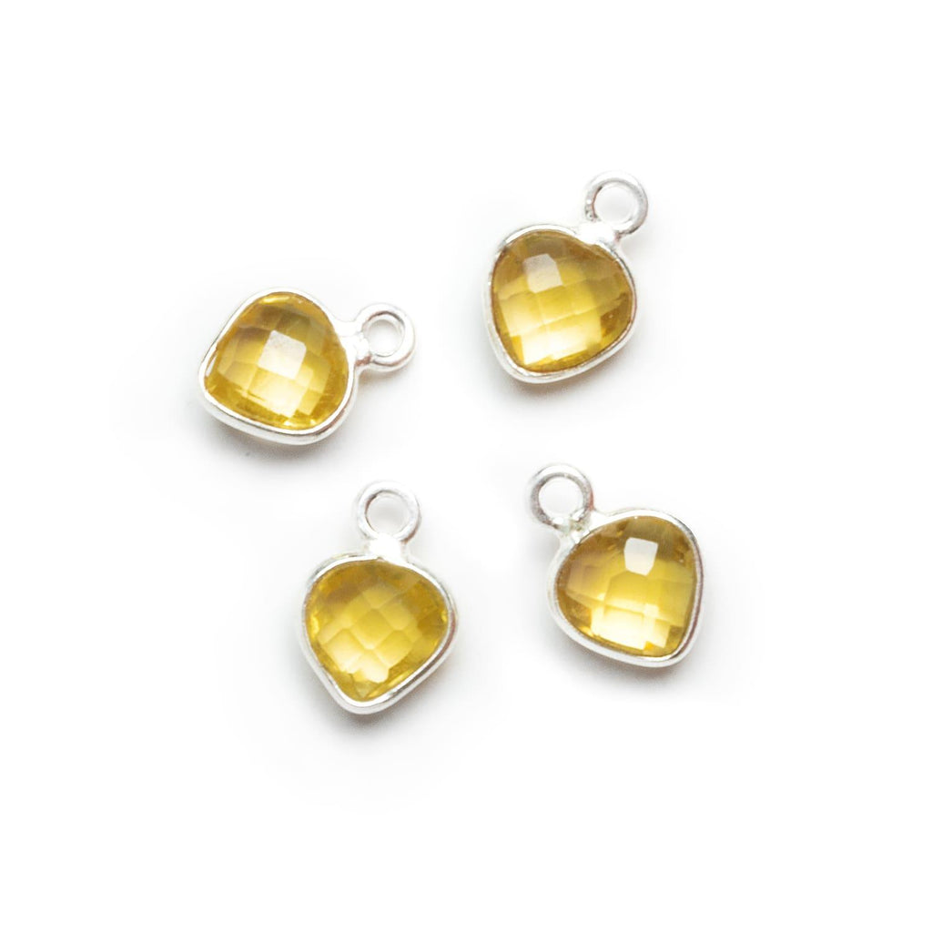 7mm Silver Bezeled Yellow Quartz Heart Pendants Set of 4 pieces - The Bead Traders