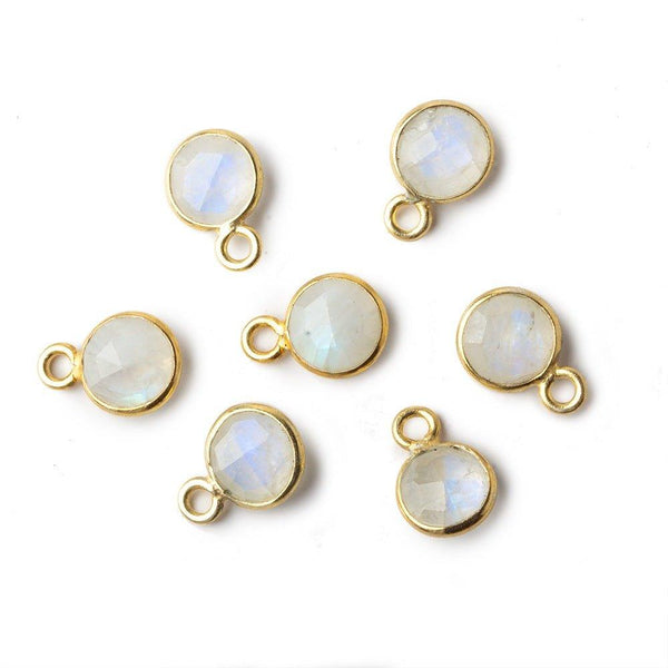 7mm Vermeil Bezel Rainbow Moonstone faceted coin Pendant Set of 4 pieces