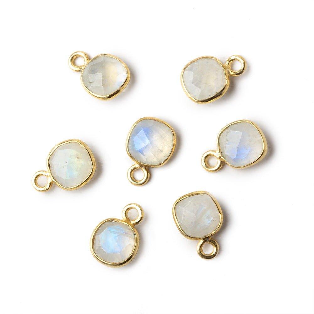 7mm Vermeil Bezel Rainbow Moonstone faceted cushion focal Pendants Set of 4 pieces - The Bead Traders