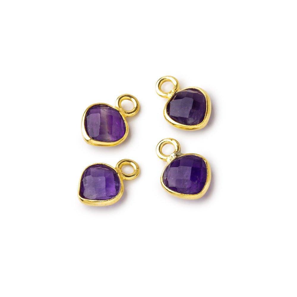 7mm Vermeil Bezeled Amethyst Heart Pendants Set of 4 pieces - The Bead Traders