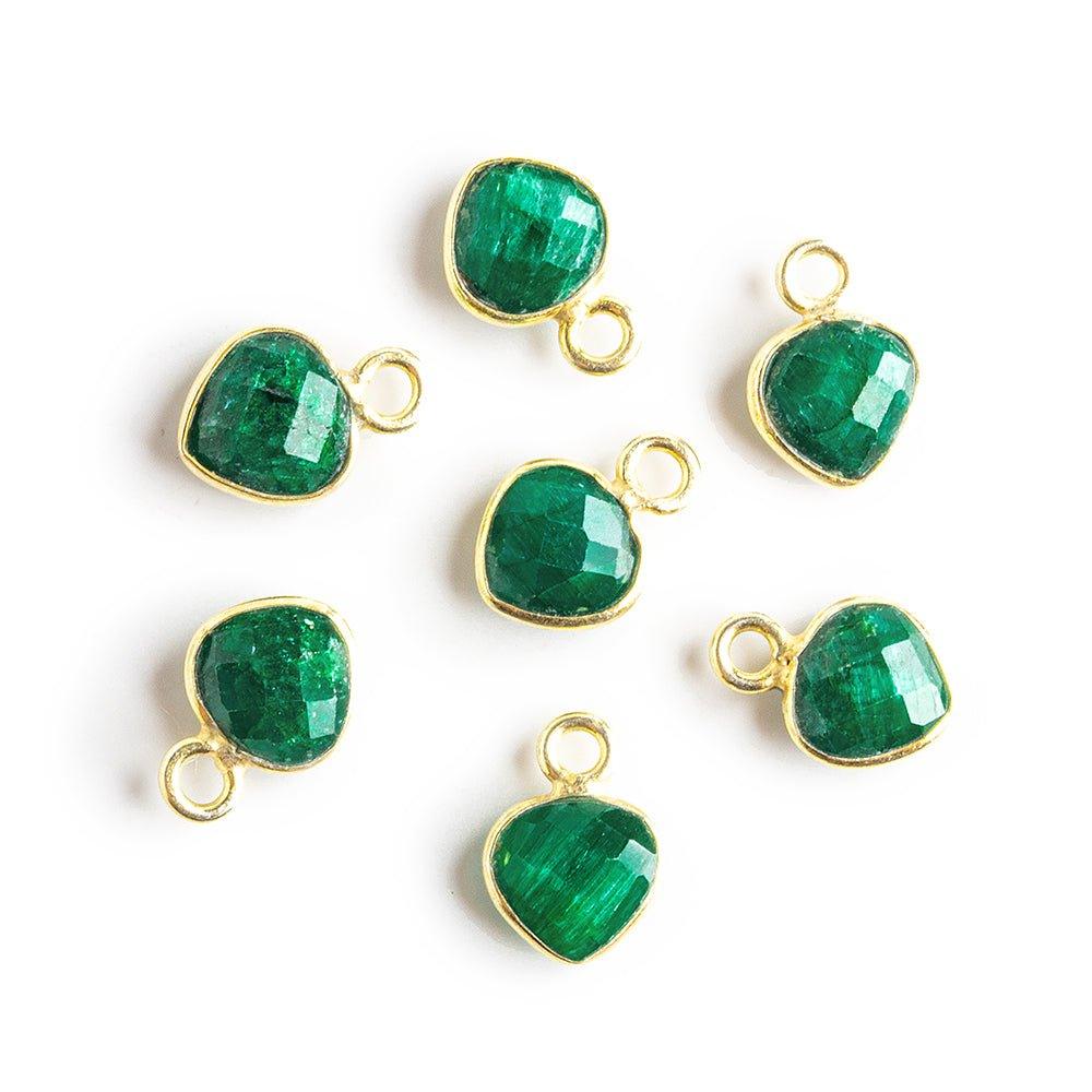 7mm Vermeil Bezeled Dark Green Quartz Heart Pendants Set of 4 pieces - The Bead Traders