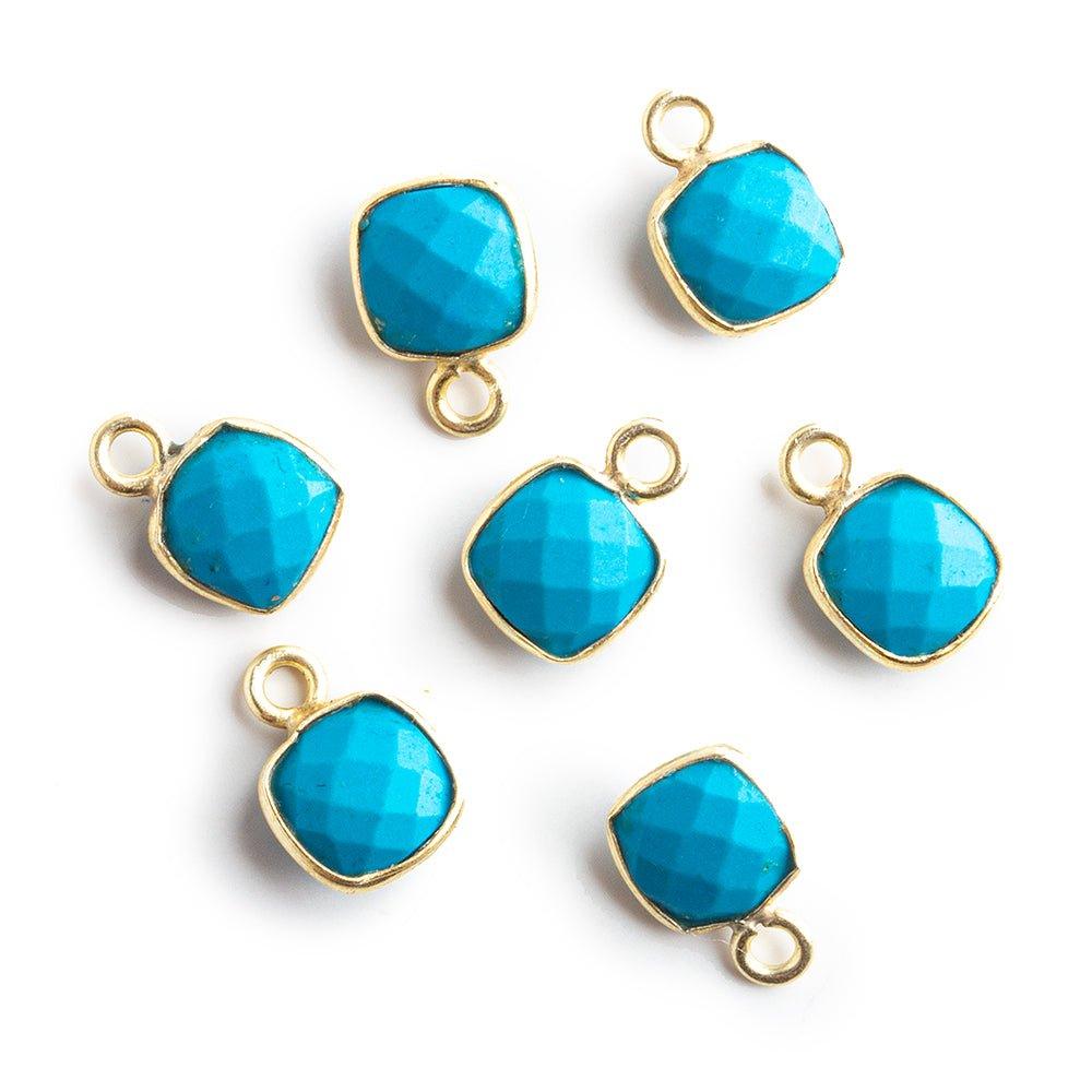 7mm Vermeil Bezeled Man-Made Turquoise Square Pendants Set of 4 pieces - The Bead Traders