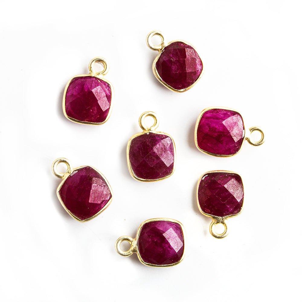 7mm Vermeil Bezeled Red Quartz Square Pendants Set of 4 pieces - The Bead Traders