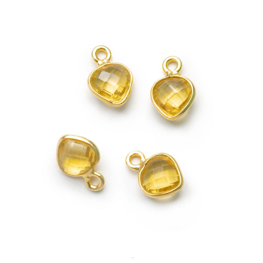 7mm Vermeil Bezeled Yellow Quartz Heart Pendants Set of 4 pieces - The Bead Traders