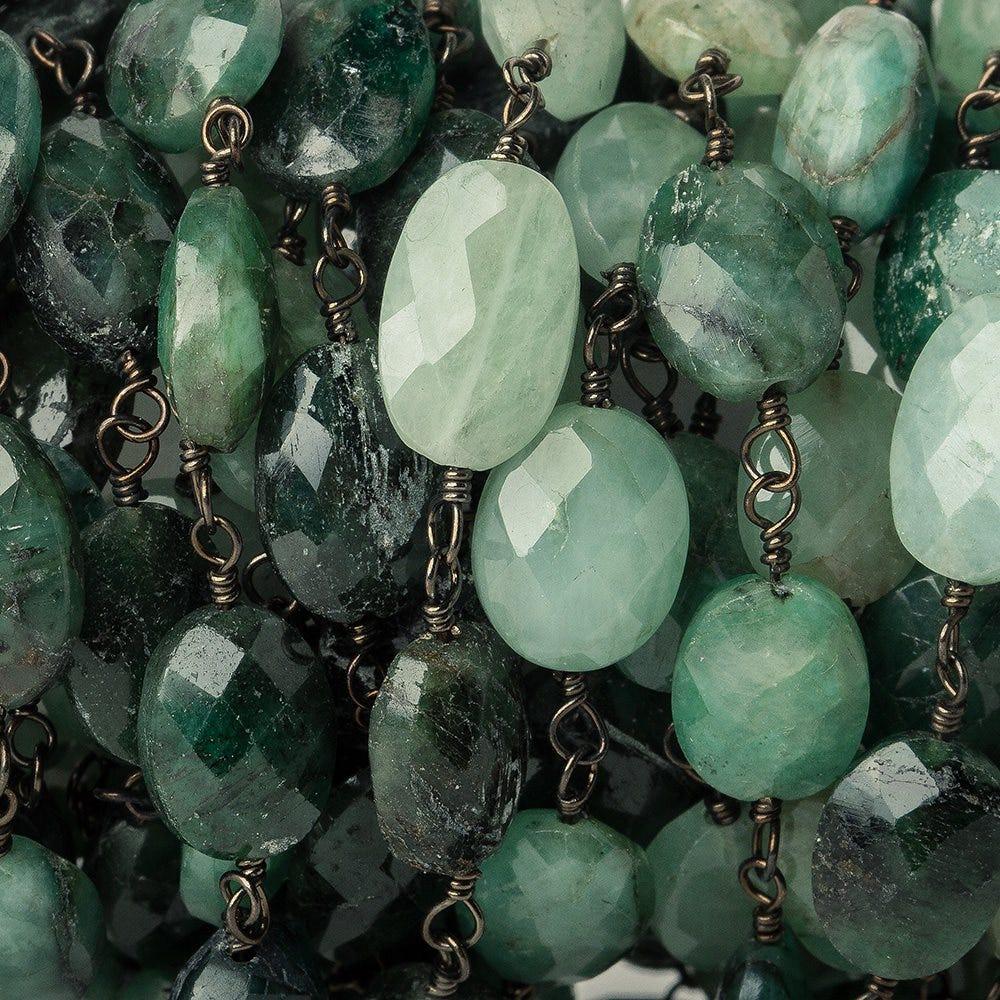 7x5-10x8mm Emerald Faceted Oval Black Gold plated Chain by the foot - The Bead Traders