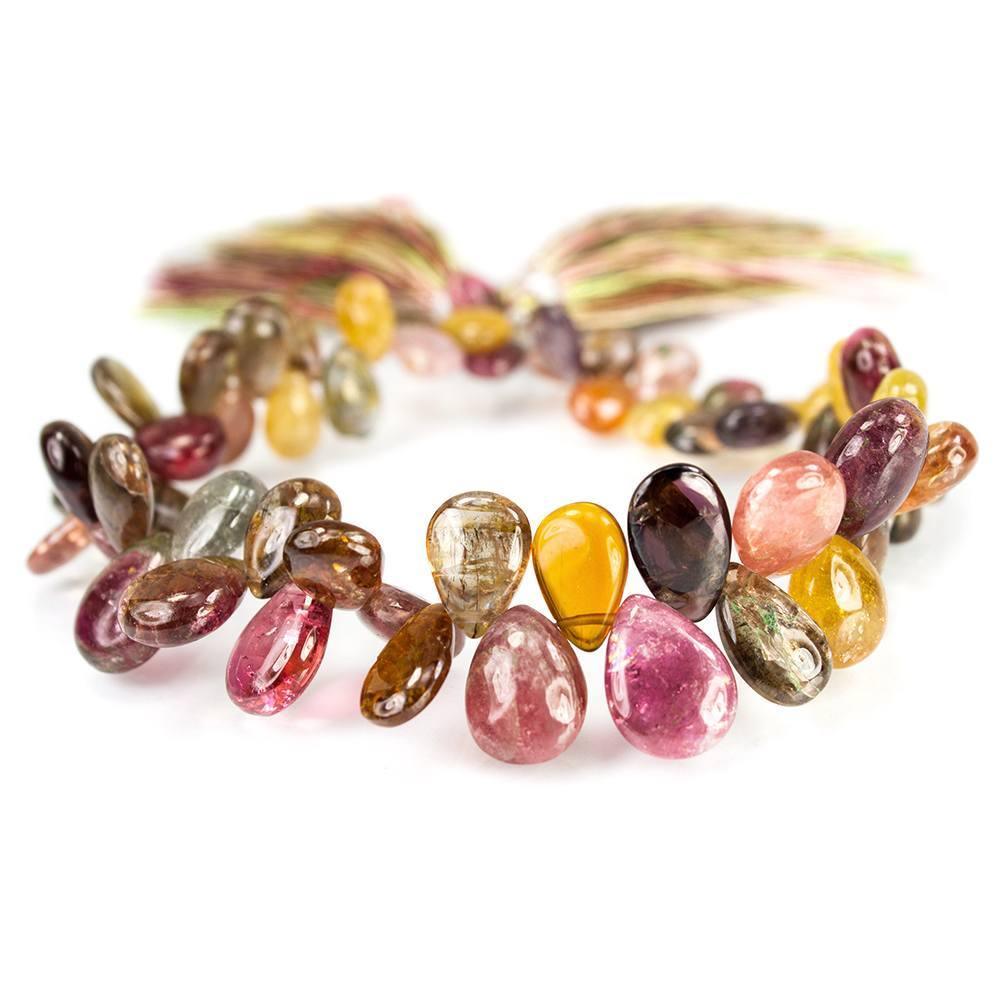 7x5-12x9mm Multi Color Tourmaline plain pear beads 8 inch 58 pieces - The Bead Traders