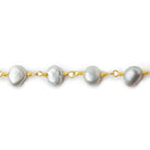 7x5-8x5mm Silver Baroque Freshwater Pearl Gold plated Chain by the foot 26 pieces - The Bead Traders