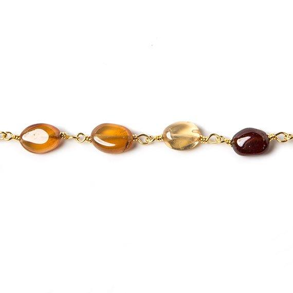 7x5-8x6mm Hessonite plain oval Gold Rosary Chain by the foot 23 beads - The Bead Traders