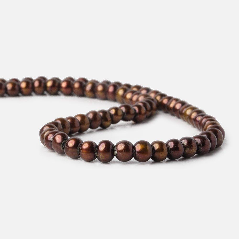 7x5mm Chestnut Brown Large Hole Off Round Freshwater Pearl Strand 75 pieces - The Bead Traders