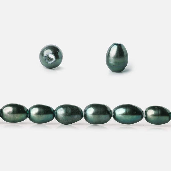 7x5mm Green Peacock Large Hole Oval Pearls 15 inch 48 pieces