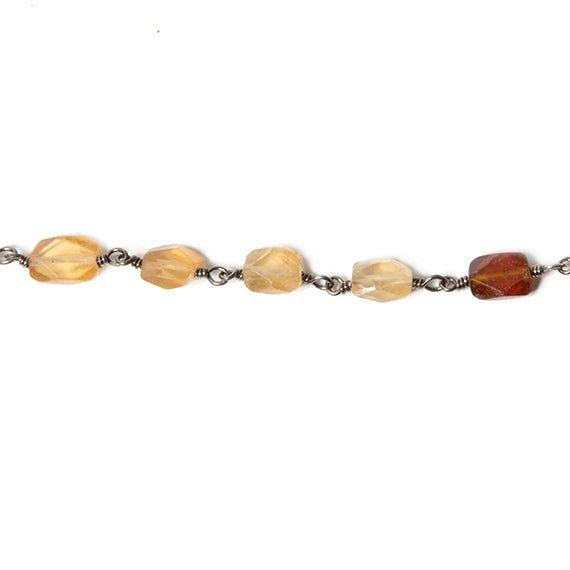 7x5mm Hessonite faceted rectangle Black Gold Chain by the foot - The Bead Traders