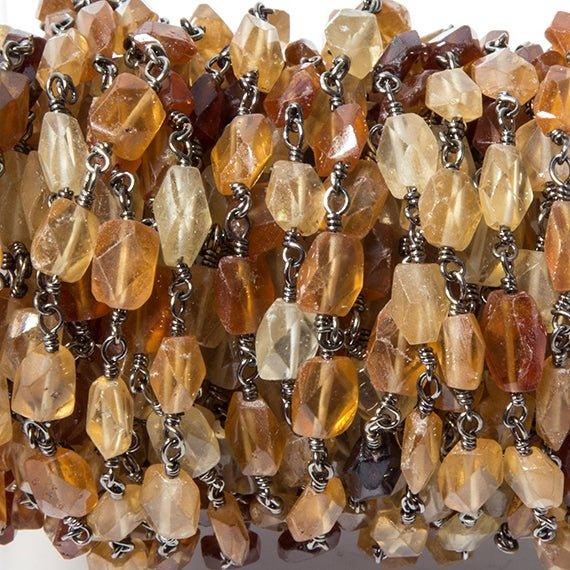 7x5mm Hessonite faceted rectangle Black Gold Chain by the foot - The Bead Traders