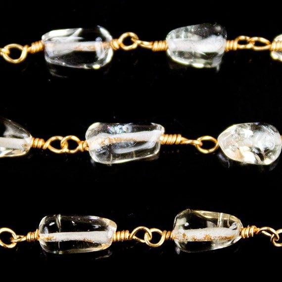 7x5mm Light Citrine Plain Tear Drop Gold Wire Wrapped Chain by foot - The Bead Traders