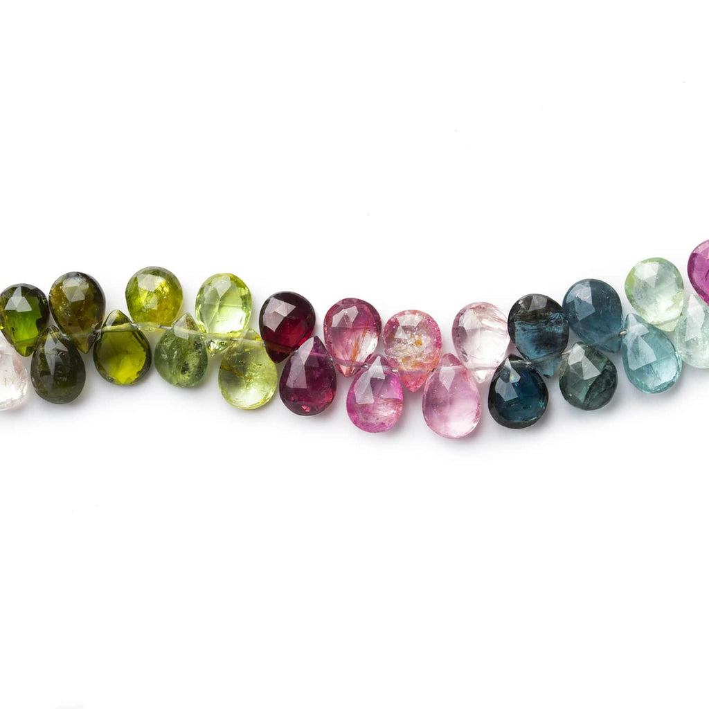 7x5mm Multi Color Tourmaline Faceted Pears 8 inch 73 pieces - The Bead Traders
