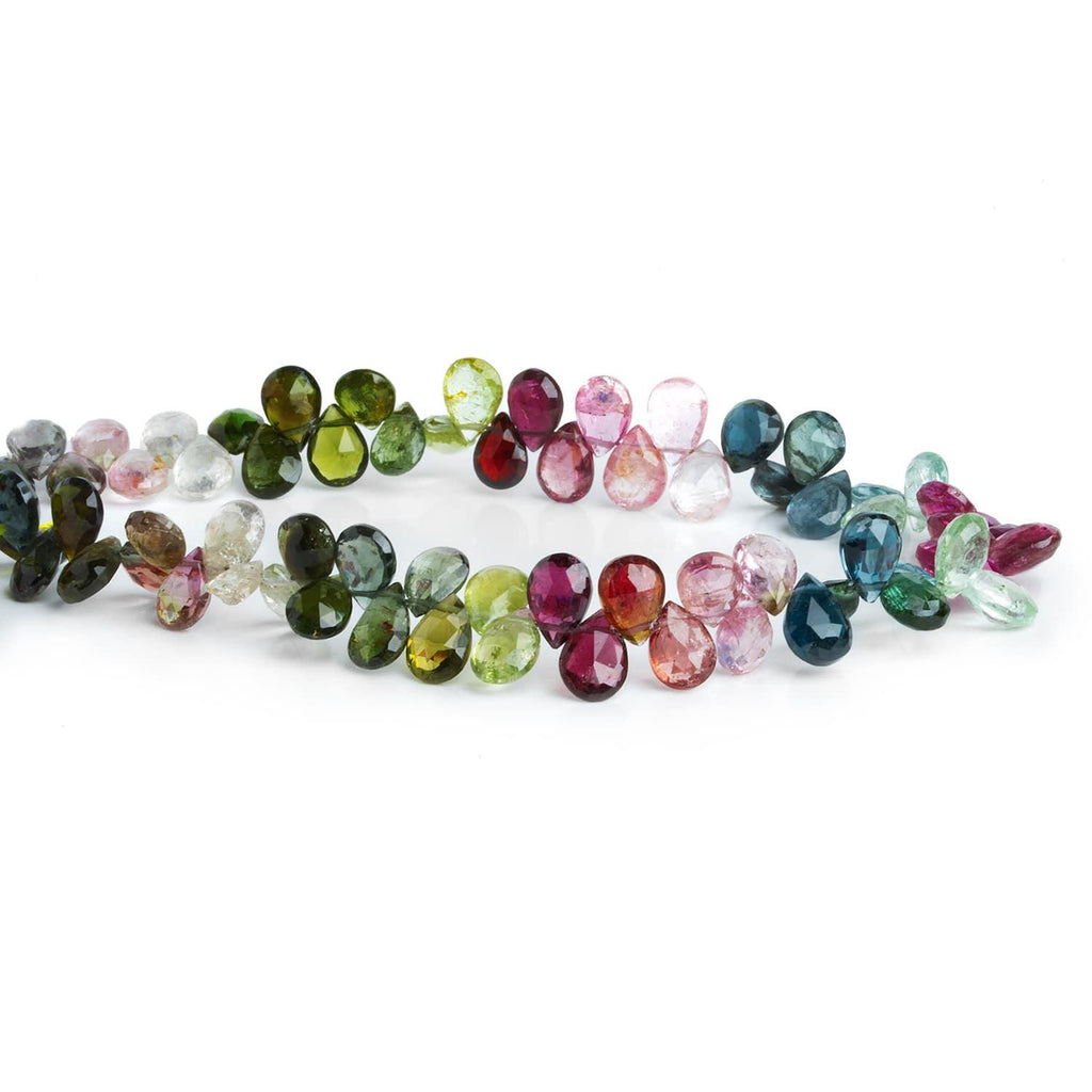 7x5mm Multi Color Tourmaline Faceted Pears 8 inch 73 pieces - The Bead Traders