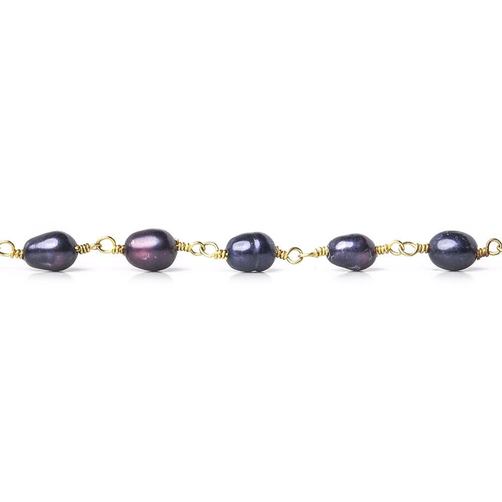 7x5mm Purple Oval Pearl Gold plated Chain by the foot 26 pieces - The Bead Traders