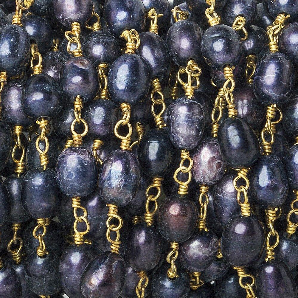 7x5mm Purple Oval Pearl Gold plated Chain by the foot 26 pieces - The Bead Traders