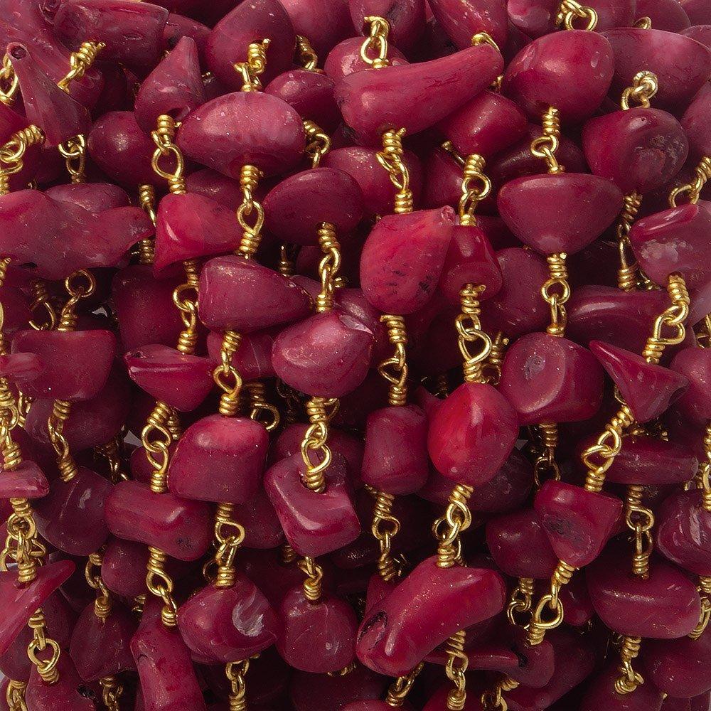 7x5mm Red Bamboo Coral Nugget Gold Plated Chain by the foot - The Bead Traders