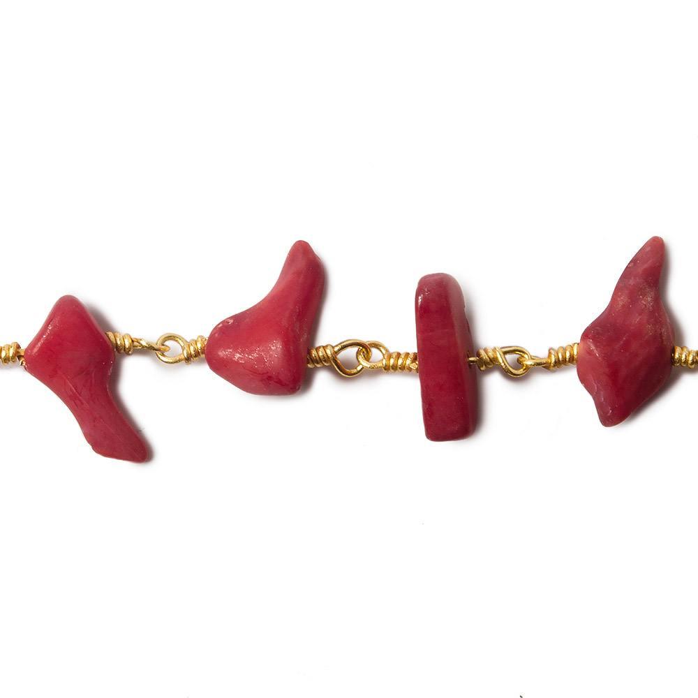 7x5mm Red Bamboo Coral Nugget Gold Plated Chain by the foot - The Bead Traders
