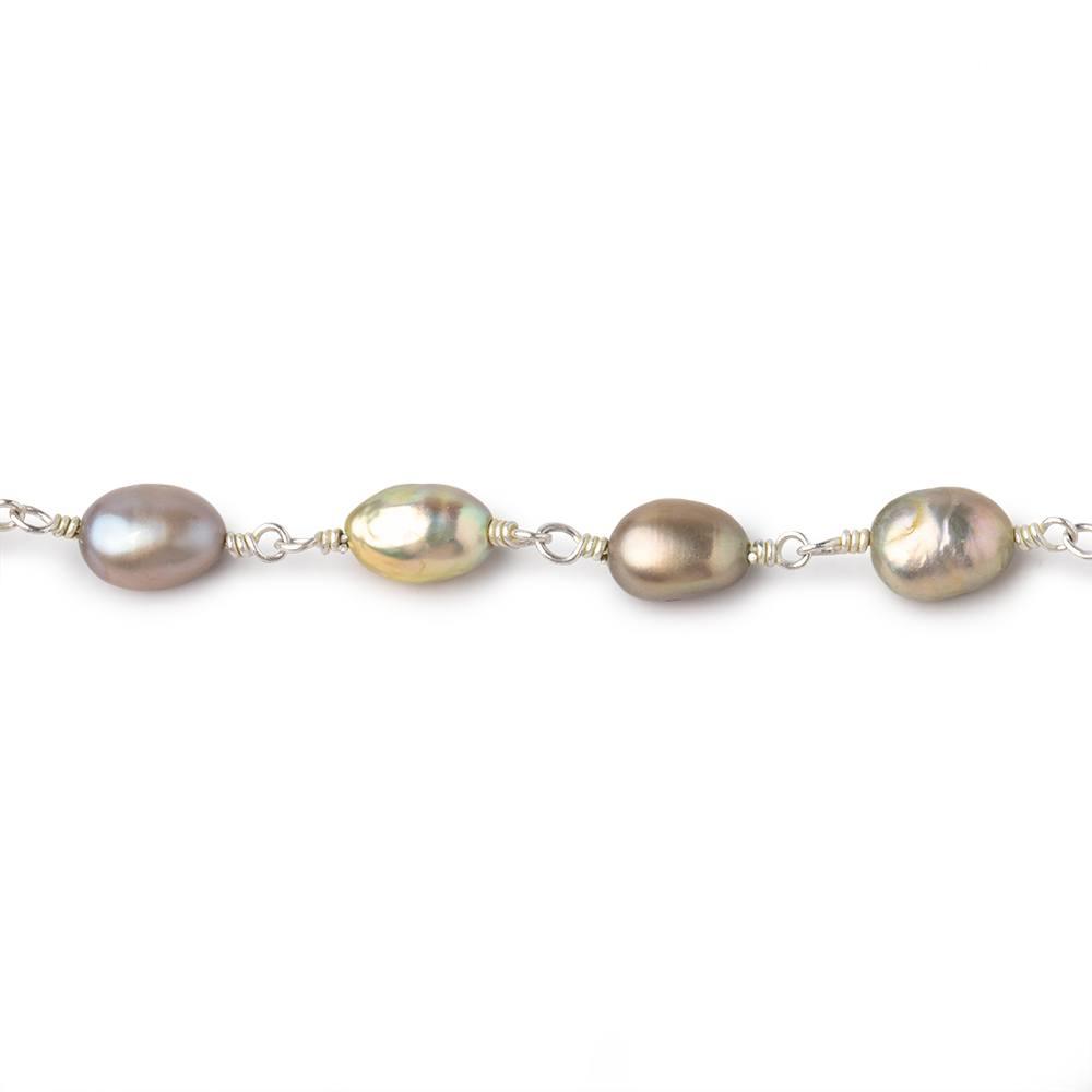 7x5mm Sage Oval Freshwater Pearls Silver Chain - The Bead Traders
